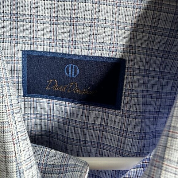 David Donahue Shirt Mens Sz 16 32/33 Blue Plaid Check Button Down Collared Shirt - Picture 6 of 13